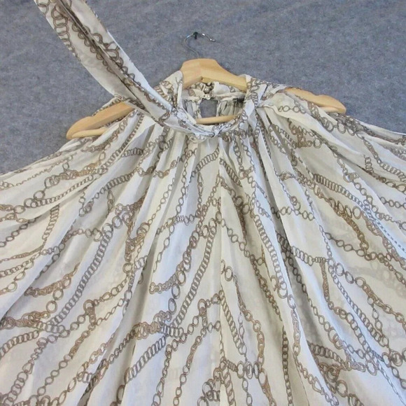 D&G Womens Chain Link Blouse 4 White Nautical Drape Top Tie Neck Smocked 70 - Picture 2 of 13